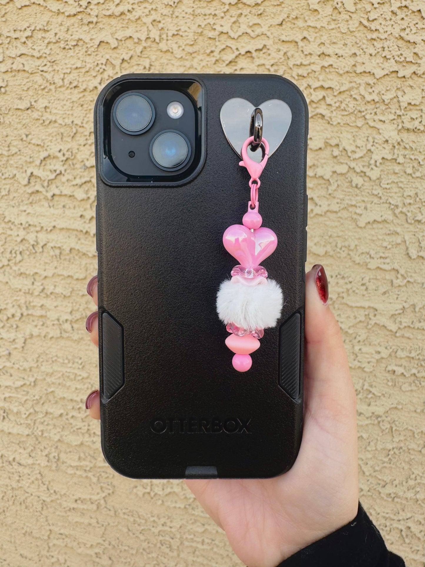 Premade Pink Heart Straw Topper/Phone Charm
